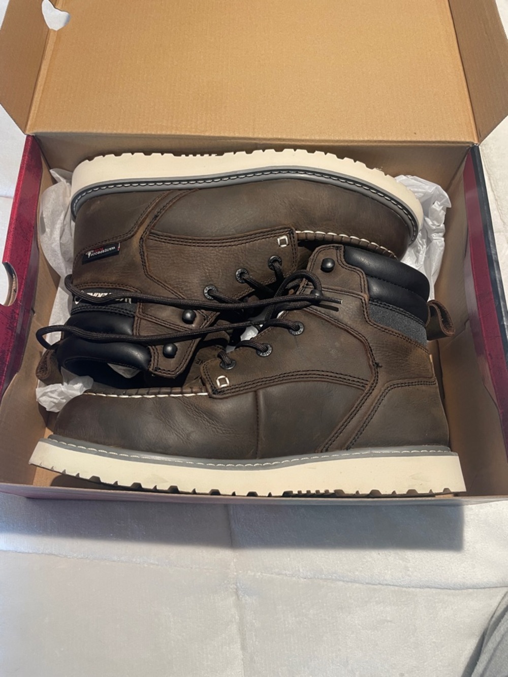 Wolverine Brown Leather Lace-Up Work Boots with White Sole